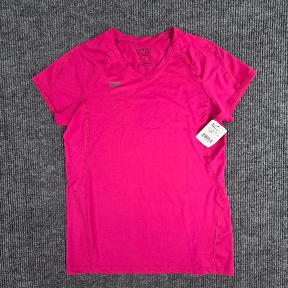 NWT High Five Women's Large V Neck Short Sleeve Volleyball Athletic Top L Pink